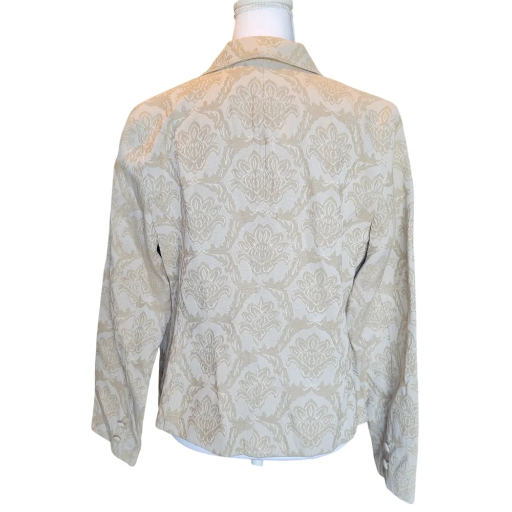 Liz Claiborne Crazy Horse Cream Tan Brocade Style Button Up Blazer Jacket